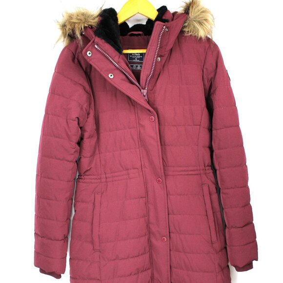 Abercrombie & Fitch Puffer Coat Womens Wine Quilt Hood Water Wind Resistant Sz M - Picture 1 of 8